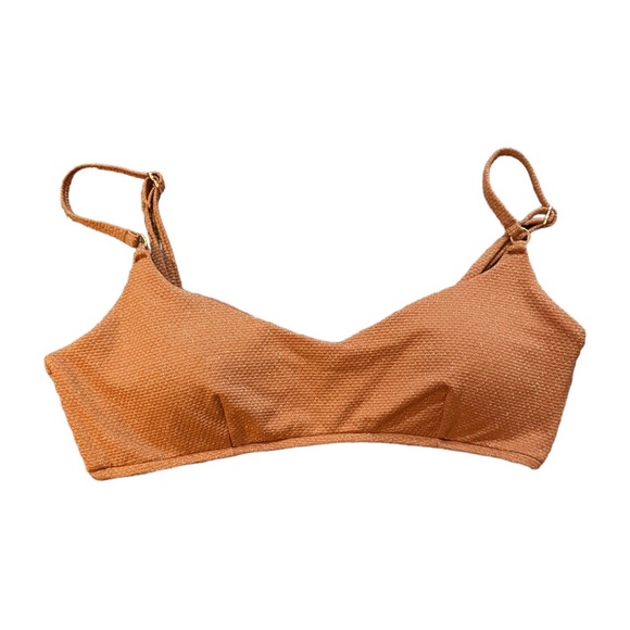 Seafolly Stardust Metallic Stretch-piqué Bronze Bikini Top - Picture 2 of 11